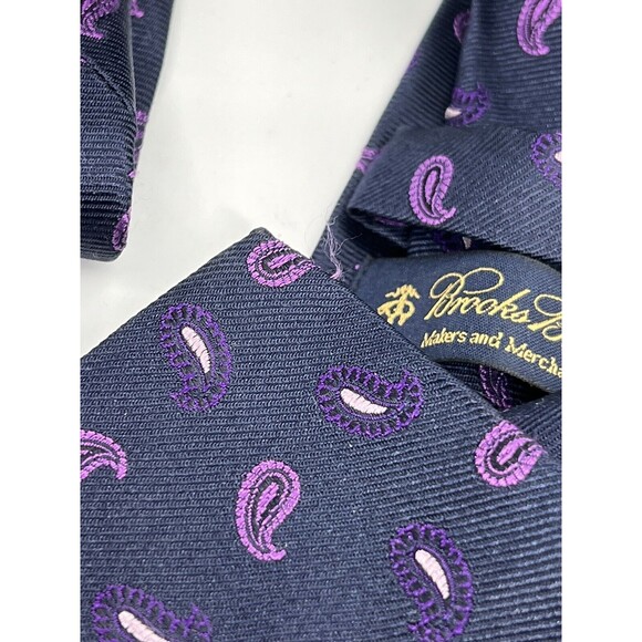 Vintage Mens Brooks Brothers Makers & Merchants Navy Italy Woven Silk Paisley - Picture 6 of 10